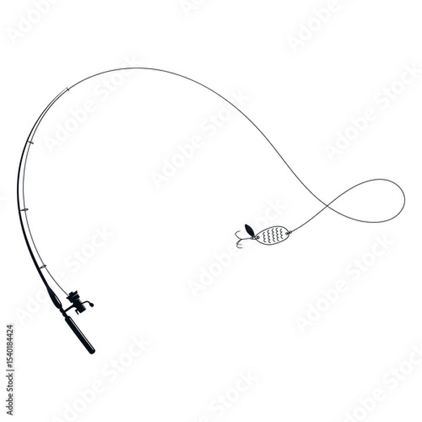 Obraz Fishing rod silhouette with line and bait