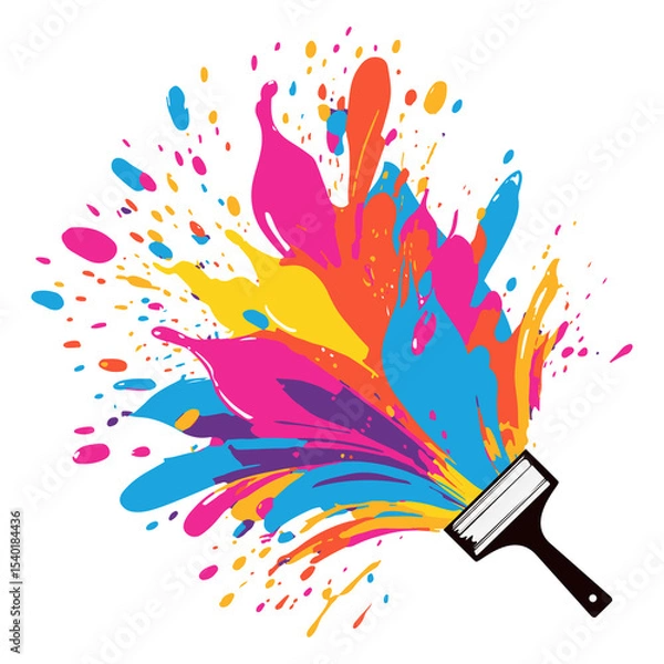 Obraz Paintbrush and drops of splashes of colored paint
