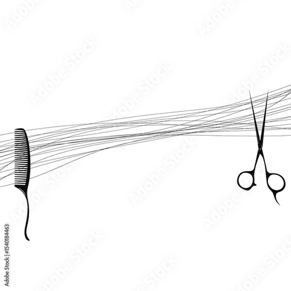 Obraz Scissors comb and curls hair design