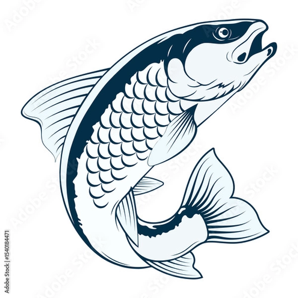 Obraz Sea river fish on blue waves. Design for fishing and recreation