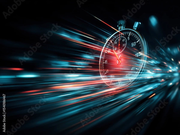 Obraz Time racing forward with a stopwatch capturing speed and motion