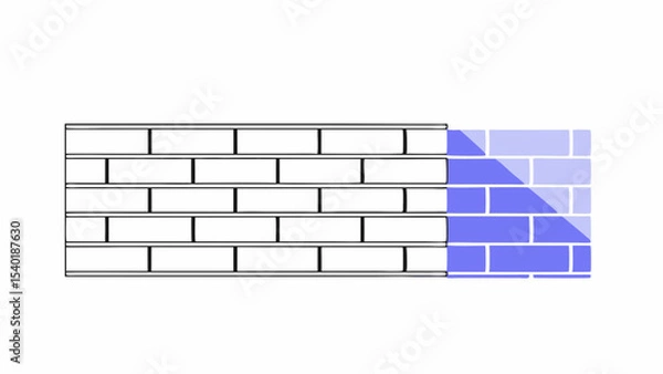 Fototapeta simple illustration of brick wall with section painted in blue, showcasing modern design