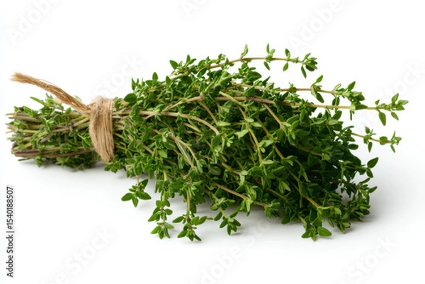 Fototapeta Fresh thyme bundle harvested in nature culinary herbs vibrant green farm environment close-up view culinary delight