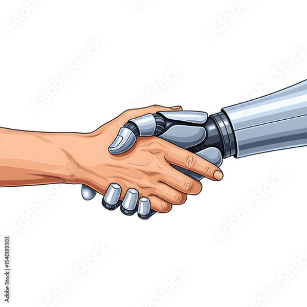 Fototapeta handshake between a man and a robot
