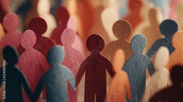Obraz Diverse paper cut-out figures symbolizing community and connection