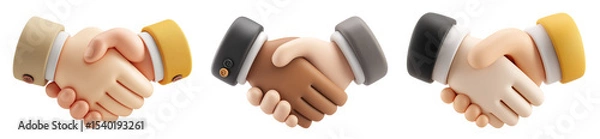 Fototapeta Businessman's handshake 3d minimalist icon set isolated on transparent background.