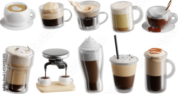 Fototapeta set of 3D realistic coffee drinks vector format 