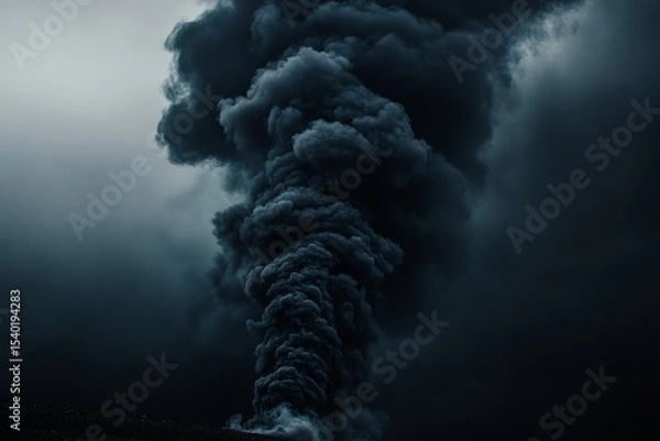 Fototapeta Dark ominous smoke cloud rising against moody sky with dramatic texture and atmospheric tension