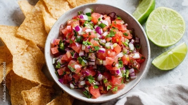 Obraz pico de gallo salsa, finely chopped tomatoes, red onions