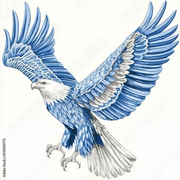 Fototapeta A Stunning Illustration of a Majestic Bald Eagle in Flight with Detailed Feathers, Blue Hues, and Graceful Talons Captu Nature's Splendor and Power