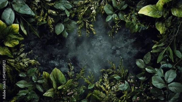 Obraz plant foliage background around room for copy. dark olive in color