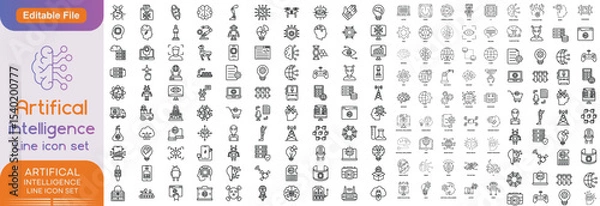 Obraz Artificial intelligence 500+ icon set. Vector graphics collection with machine learning, digital brain, ai and more. Two-colour icons easily adapt to your design.