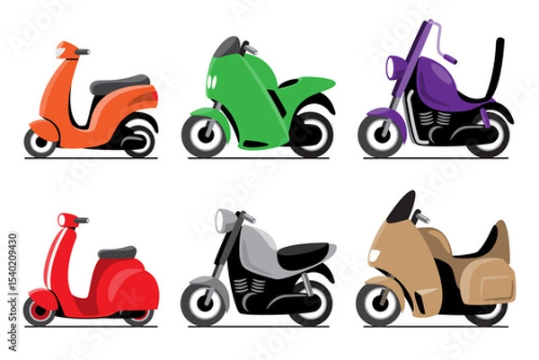 Fototapeta Motorcycle vehicles cartoon illustration . Flat design . Isolate on white background . Set 1 of 3 . Vector .