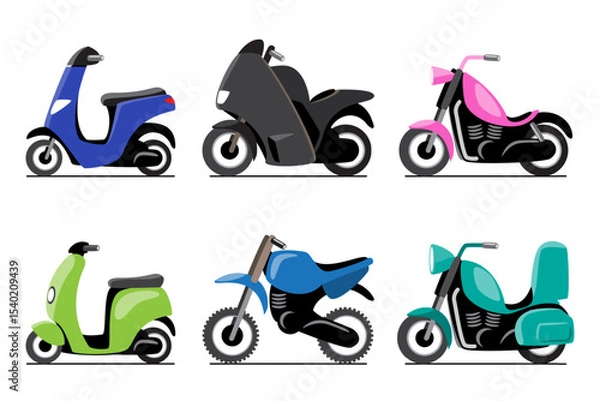 Fototapeta Motorcycle vehicles cartoon illustration . Flat design . Isolate on white background . Set 2 of 3 . Vector .