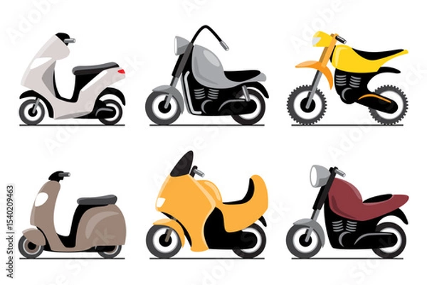 Fototapeta Motorcycle vehicles cartoon illustration . Flat design . Isolate on white background . Set 3 of 3 . Vector .