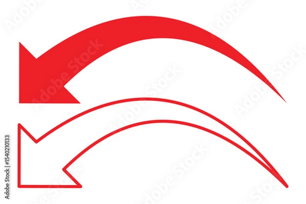 Fototapeta Red curve arrow icon. Long curved hand drawn arrow isolated. 