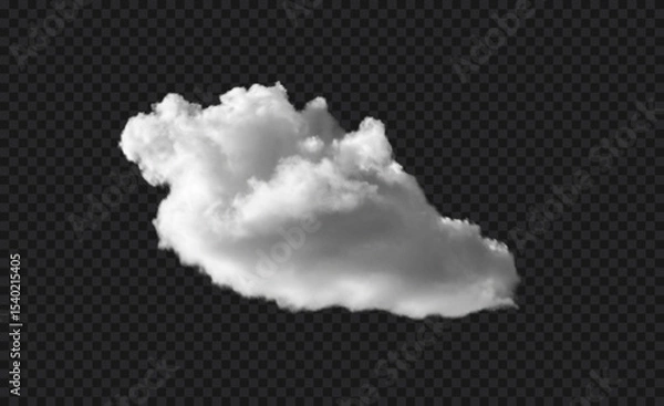 Fototapeta Realistic white vector cloud isolated on black transparent sky background. Soft, fluffy cloud texture with natural appearance, fog wave cloudy perfect for weather element, mockup or foggy background.