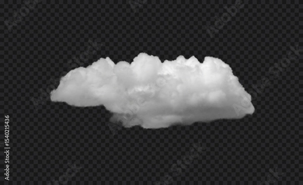 Fototapeta Realistic white vector cloud isolated on black transparent sky background. Soft, fluffy cloud texture with natural appearance, fog wave cloudy perfect for weather element, mockup or foggy background.