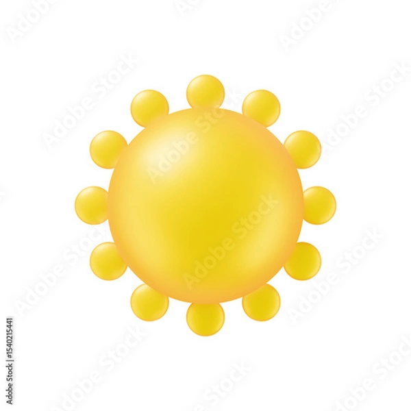 Fototapeta Glossy yellow sun sphere ball icon with circle sunbeam in realistic 3d style isolated on white background. Vector sun summer object for weather mobile UI app, web design button, sale banner or poster