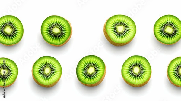 Obraz Isolated on a white background is a fresh kiwi fruit slice.view from above. Lay flat