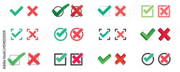 Fototapeta Green tick and red cross checkmarks. Right or wrong icons.