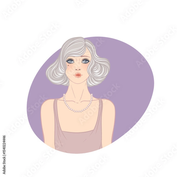 Fototapeta Art Deco vector illustration of a flapper girl in 1920s style, featuring soft dusty rose and gold tones. Elegant and modern design, ideal for fashion prints, posters, branding, or digital use.