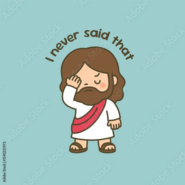 Fototapeta Funny Cartoon Jesus Facepalming with I Never Said That Phrase