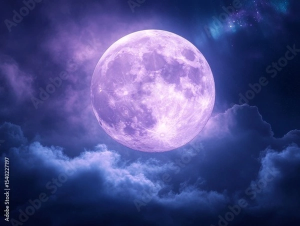 Fototapeta Enchanting full moon and northern lights in a dreamlike night sky for celestial designs