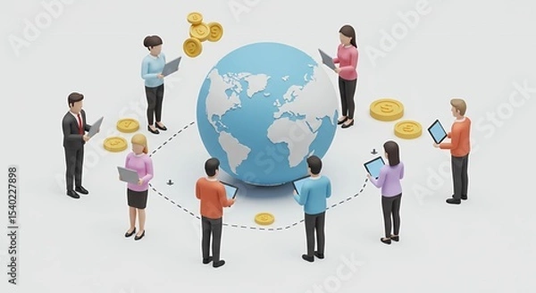 Obraz Pixelated Digital World Global Team Connection 3D Render on White Background