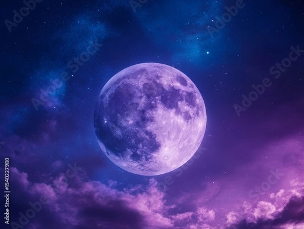 Fototapeta Captivating full moon with vibrant northern lights in night sky