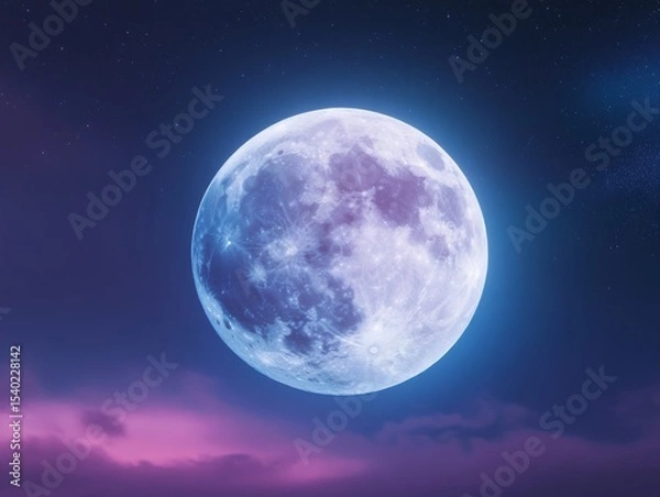 Fototapeta Full moon glow with northern lights in night sky atmosphere