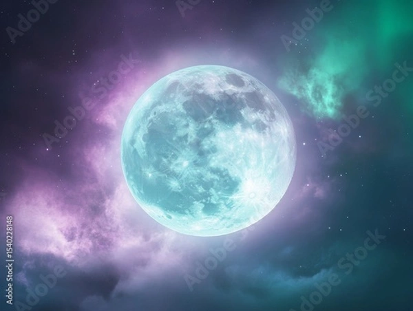 Fototapeta Enchanting full moon with northern lights in night sky