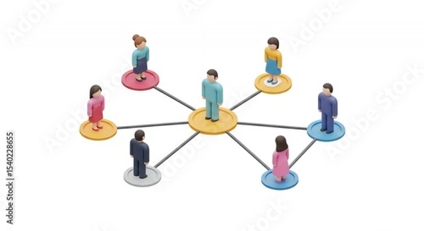 Obraz Stylized Figures Connected in a Network with Pastel Suits on a White Background Symbolizing Business Teamwork and Communication