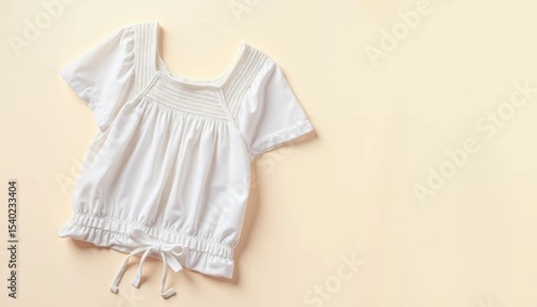 Fototapeta Elegant White Blouse with Ruffled Hem and Pleated Design on Soft Peach Background
