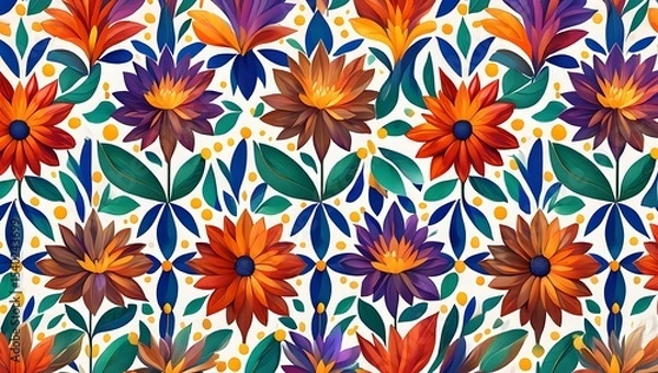 Fototapeta Vibrant Floral Pattern Design A Seamless Texture of Colorful Flowers and Leaves
