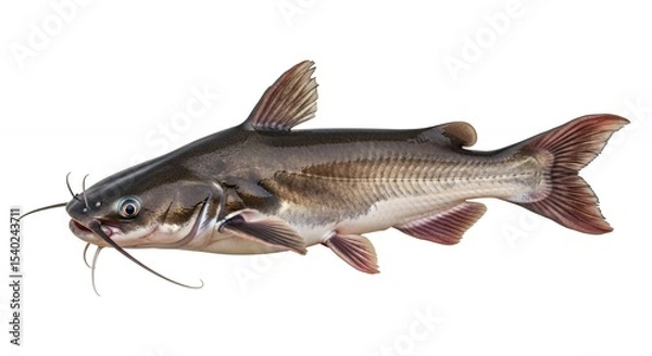 Obraz Isolated channel catfish with prominent barbels and iridescent eye on a white background
