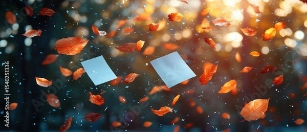 Obraz Autumn leaves dance in the wind, carrying blank cards