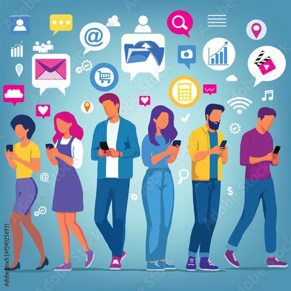 Fototapeta People Communicating Using Mobile Devices