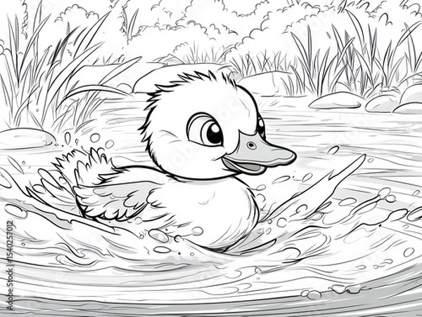 Obraz Cute Duckling Swimming Joyfully in Pond Scene