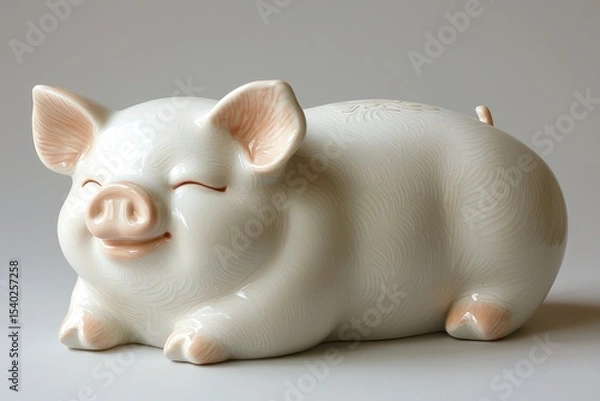 Obraz A charming ceramic piggy bank, lying down with a serene expression
