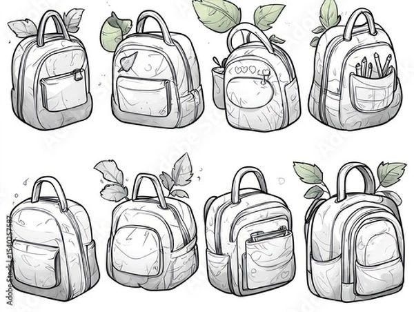 Obraz Eight Backpack Sketches, Various Angles, Studio Setting