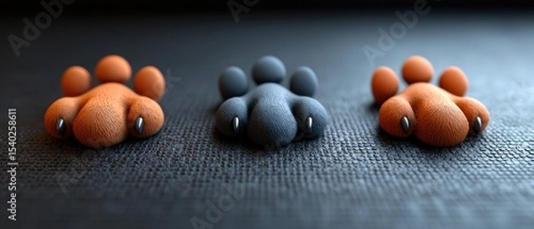 Obraz Three cute paw prints rest on a dark surface