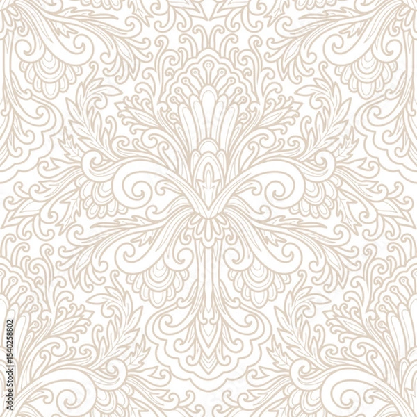 Fototapeta Damask style pattern, abstract, white and beige colors. Seamless floral pattern-752.