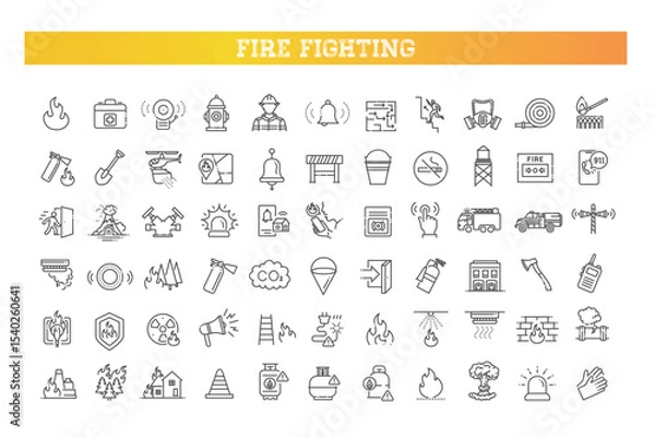 Obraz Firefighting safety line icons