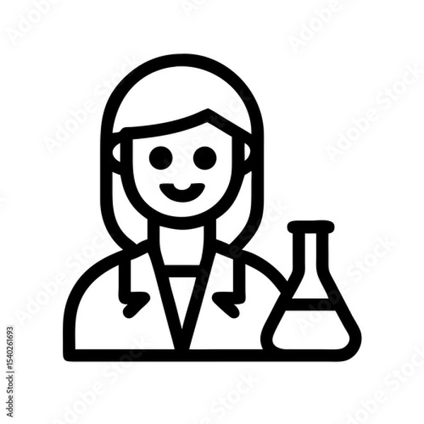 Fototapeta Female scientist with flask on transparent background for web and graphic design