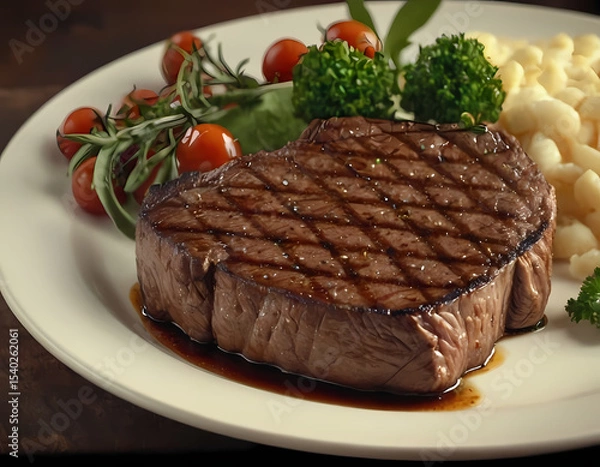 Obraz lamb chops with vegetables, grilled beef steak on background