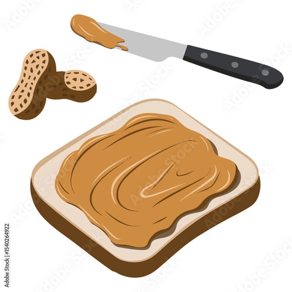 Fototapeta Peanut butter sandwich slice vector isolated white background