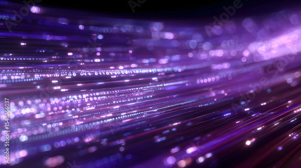 Obraz A flowing stream of binary digits and light streaks moving across the frame in various shades of purple