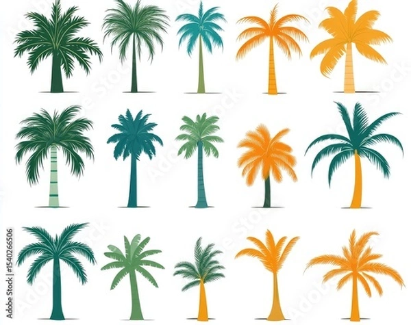 Fototapeta Collection of stylized palm trees in various colors