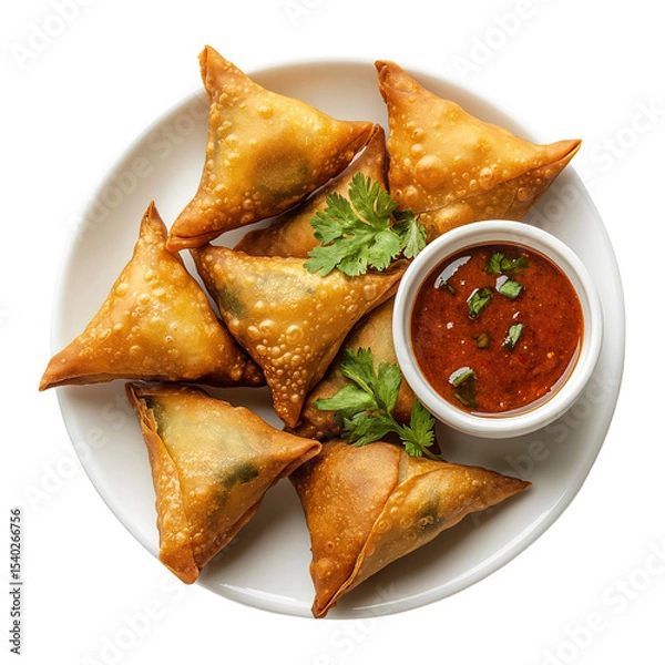 Obraz Samosa, samsa or somsa is a triangular fried cake. The filling is boiled potatoes seasoned with spices mixed with peas, onions, cilantro, and sometimes paneer. This snack is popular in Central Asia, S